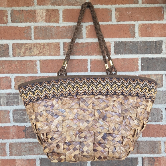 Creazioni Alma Vintage Italian Brown Straw Basketweave Raffia Tote Bag - Picture 3 of 7